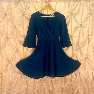 Peacock Blue- mid-length V-line dress